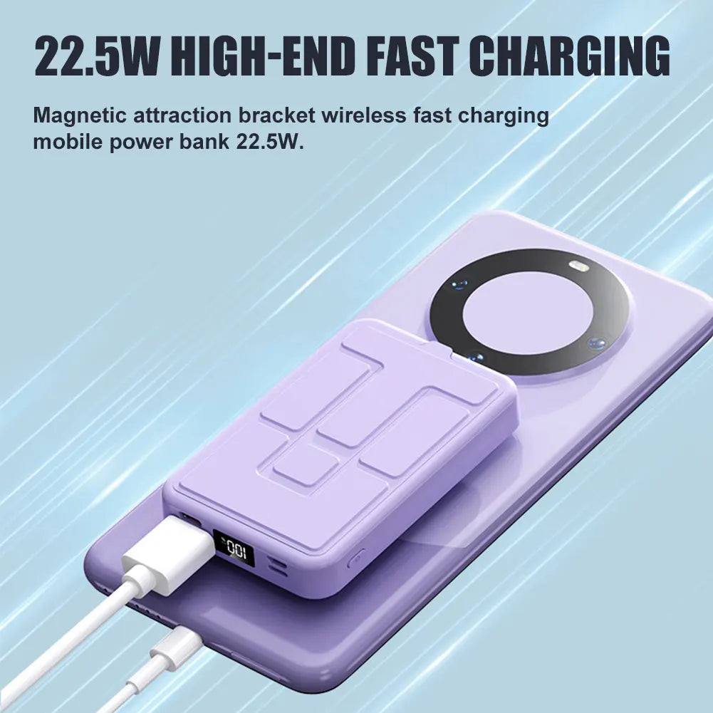 10000mAh Magnetic Power Bank with Folding Stand 15W Fast Charging Portable Wireless Charger Spare Battery for iPhone Android